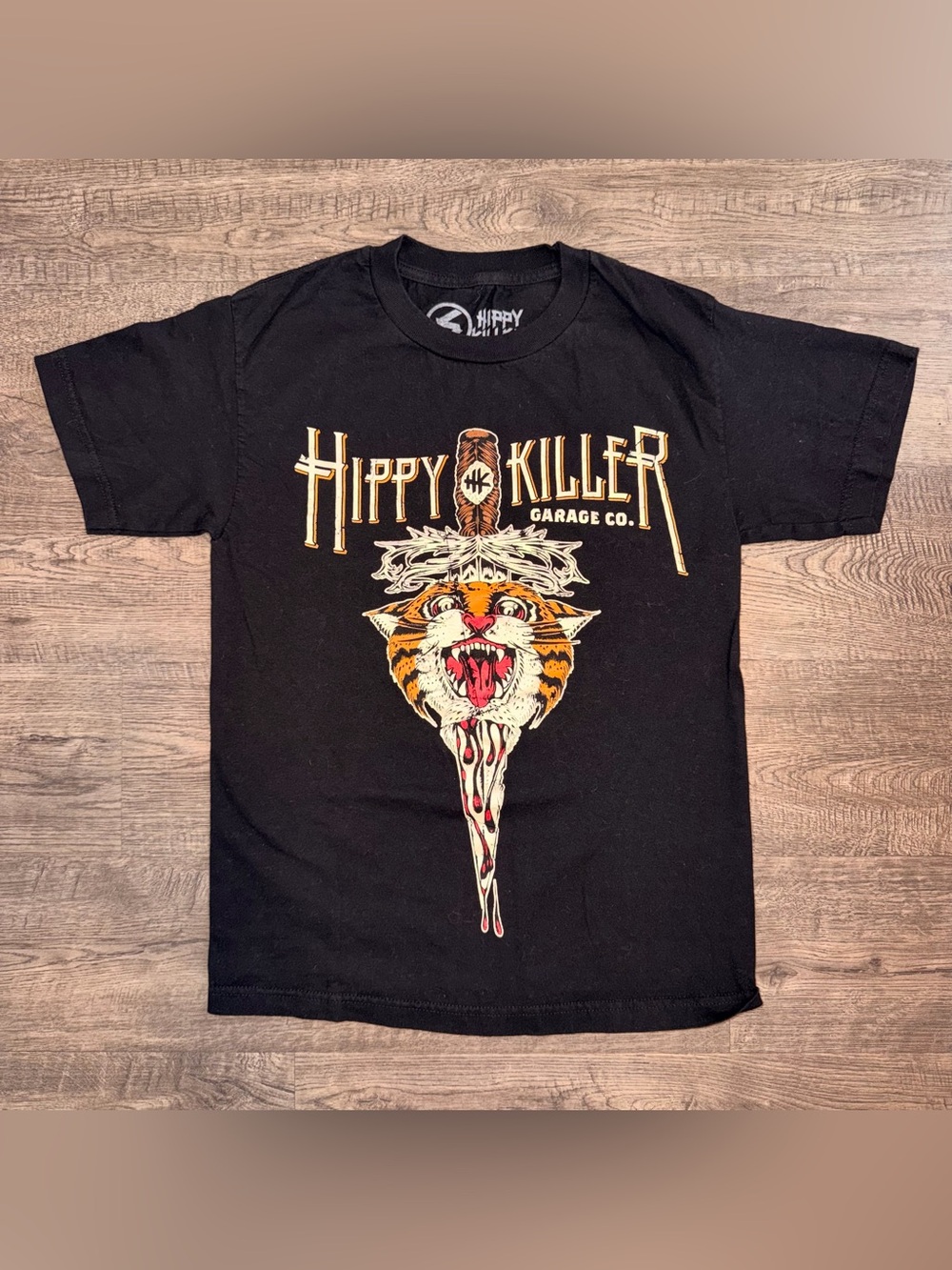 Hippy Killer Garage Co. Black Graphic Tee with Tiger Dagger